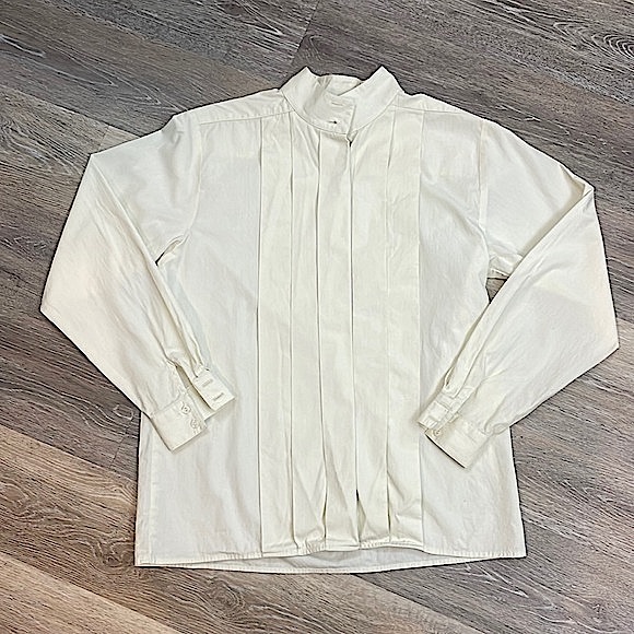 Talbots Cream Cotton Pleat Front Low Collar Size 10 - Picture 1 of 13